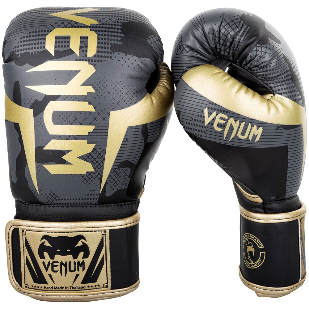 VENUM Boxing Gloves, Elite, gray-camo-gold, 12 Oz