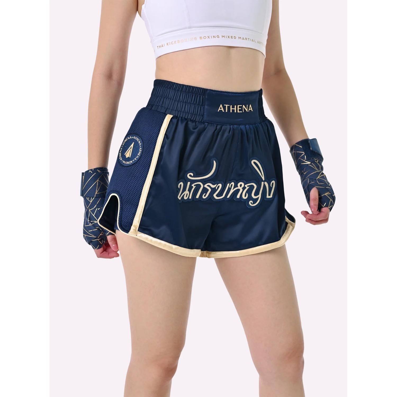 ATHENA Muay Thai Shorts, Woman, Artemisia, navy-gold, S
