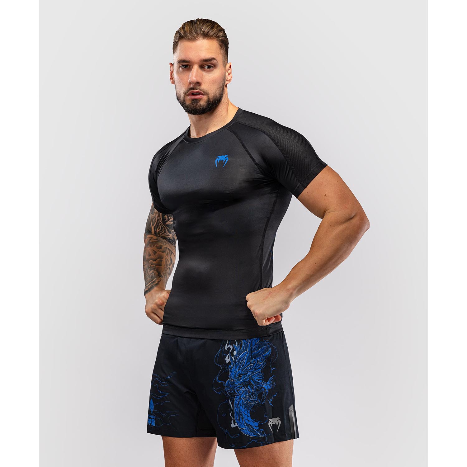 VENUM Rashguard, S/S, Thunder Dragon, black-blue, XXL