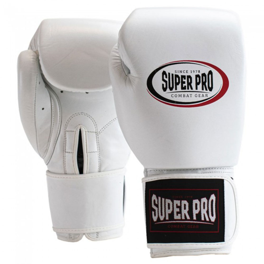 Super Pro Boxhandschuhe, Thai Pro, Leder, weiß