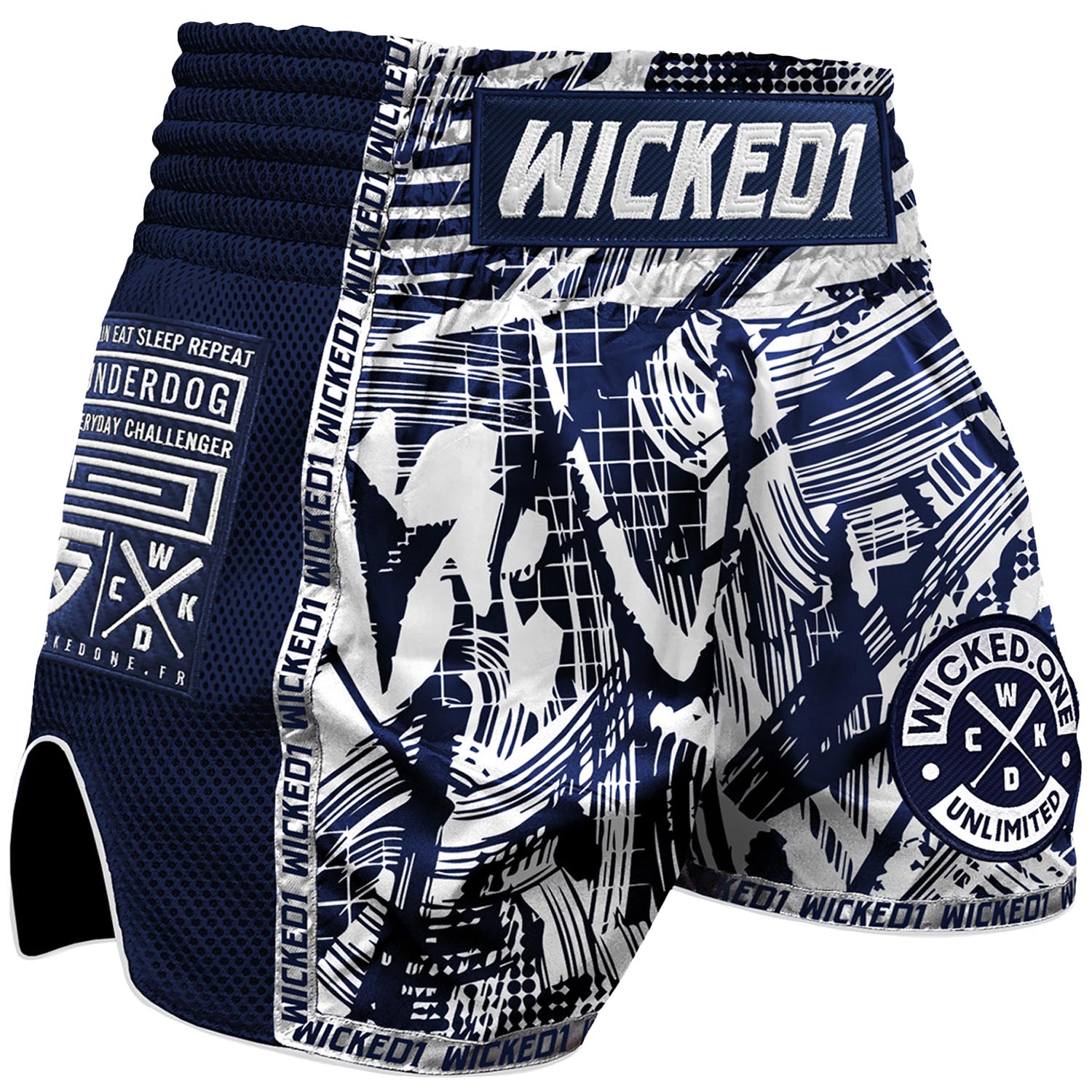 Wicked One Muay Thai Shorts, Havoc, navy-white, S