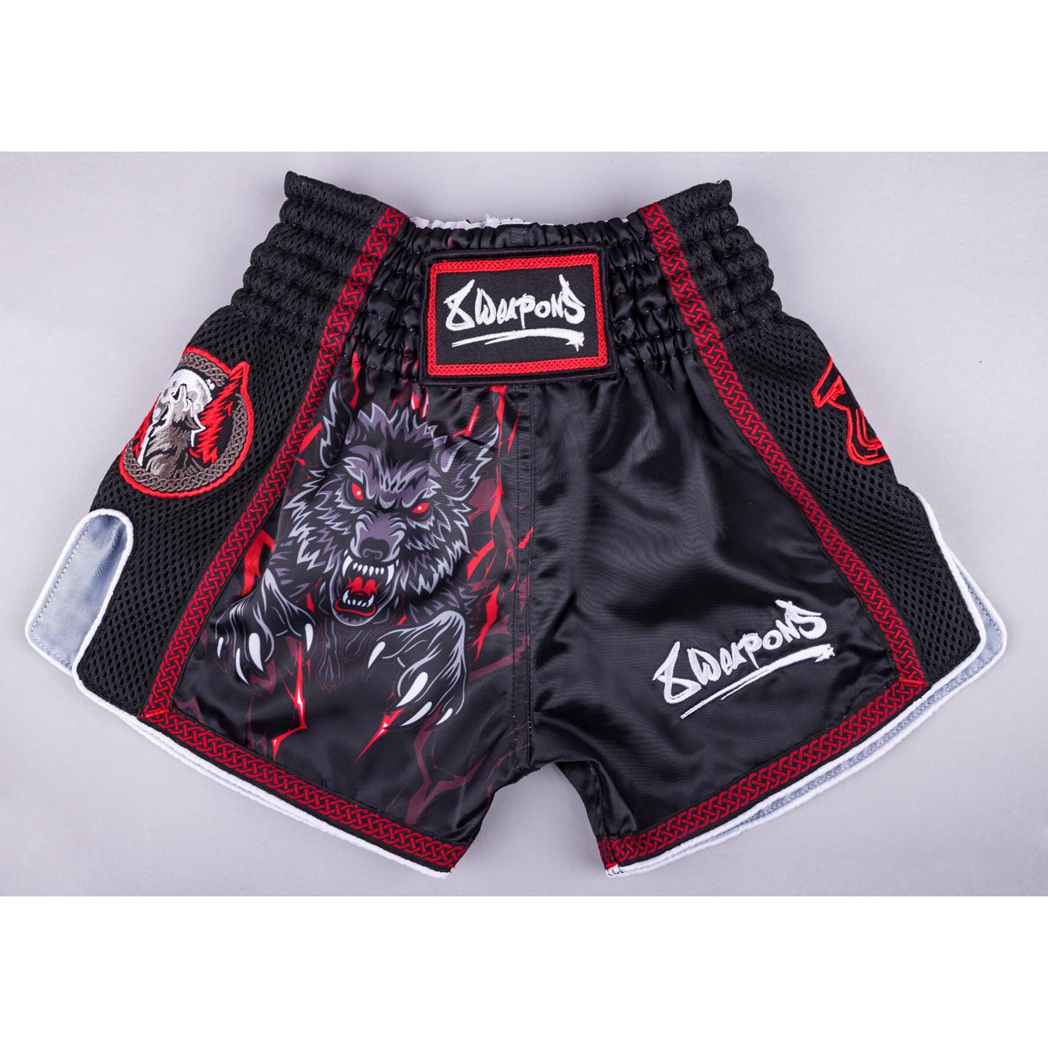8 WEAPONS Muay Thai Shorts, Kids, Beastial Wolf, black-red, 12-14 Y