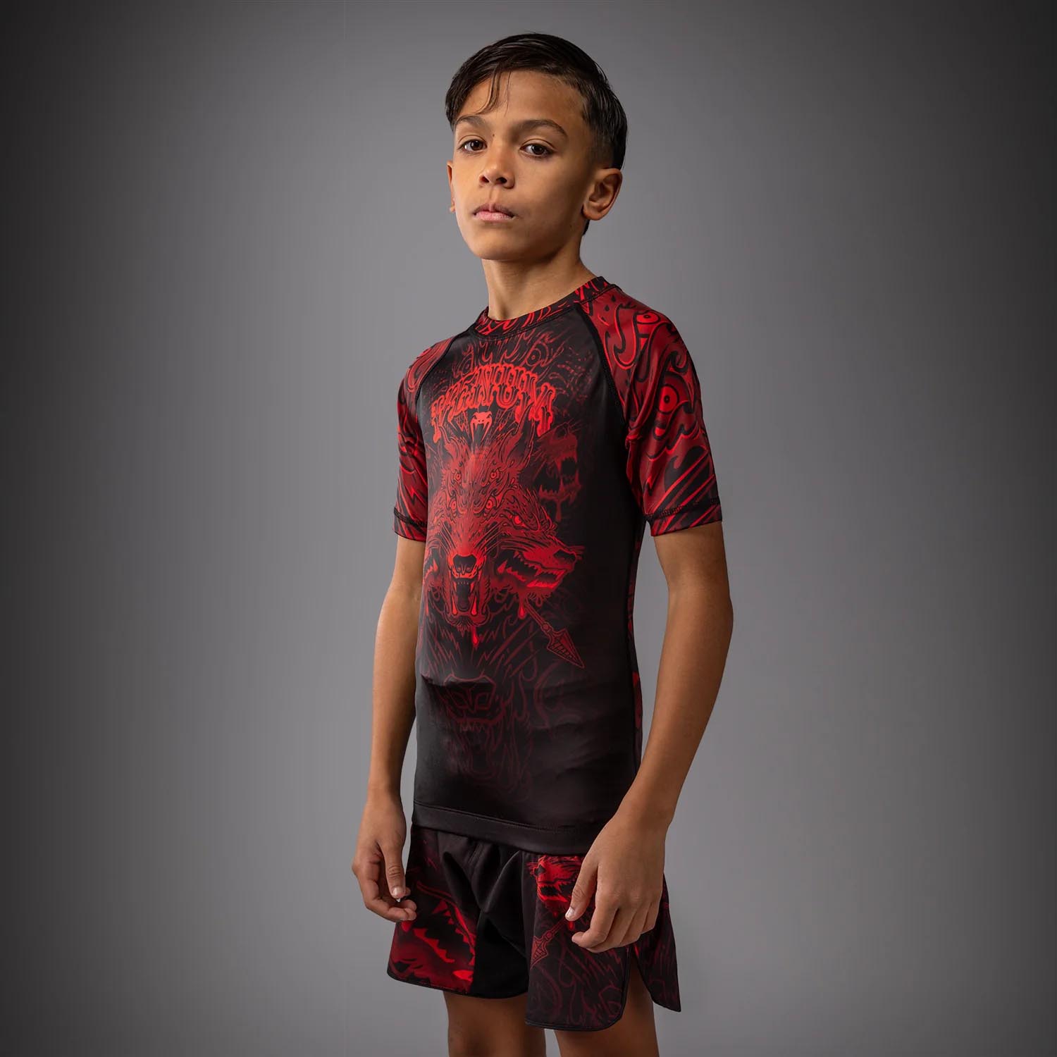 VENUM Rashguard, S/S, Kids, Wolf Atak, black-red, 12 J