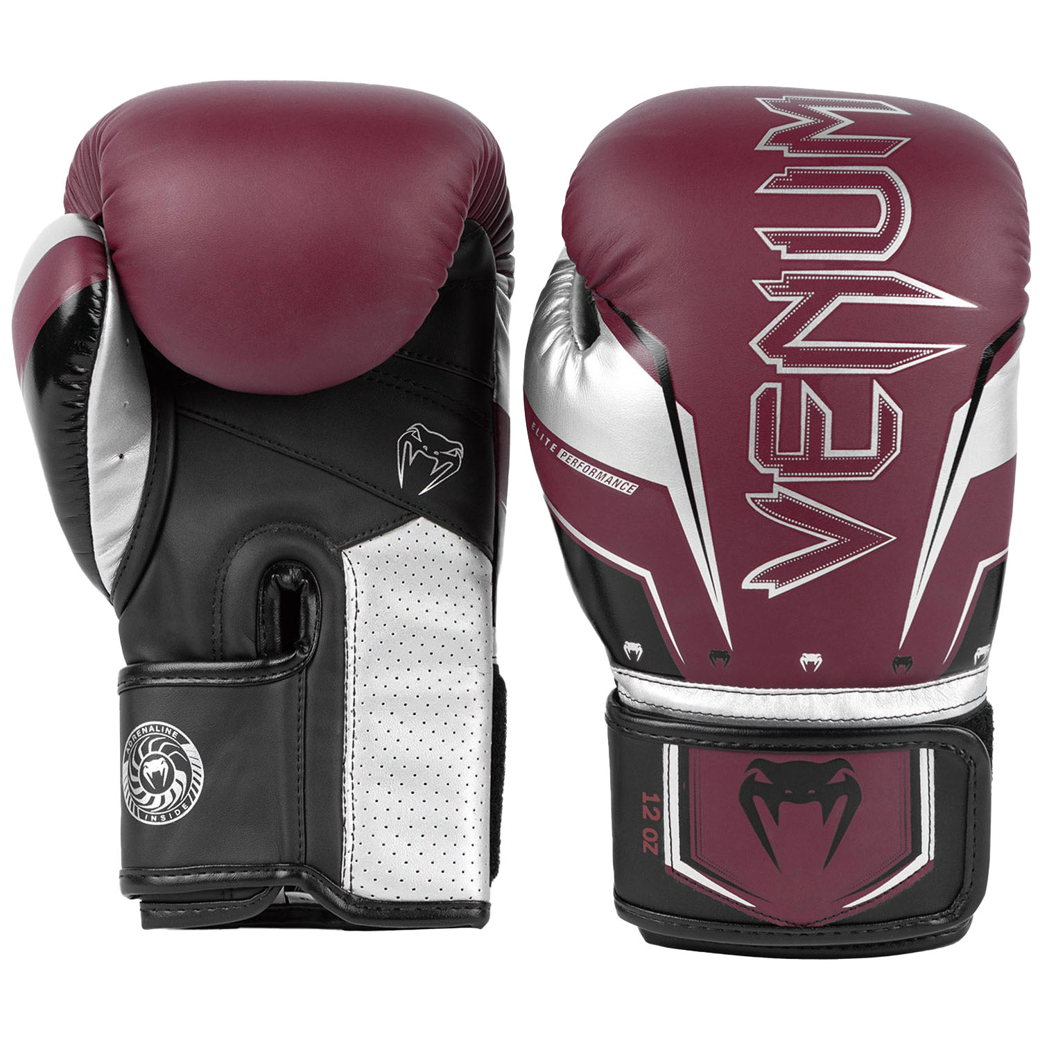 VENUM Boxing Gloves, Elite Evo, burgundi-silver