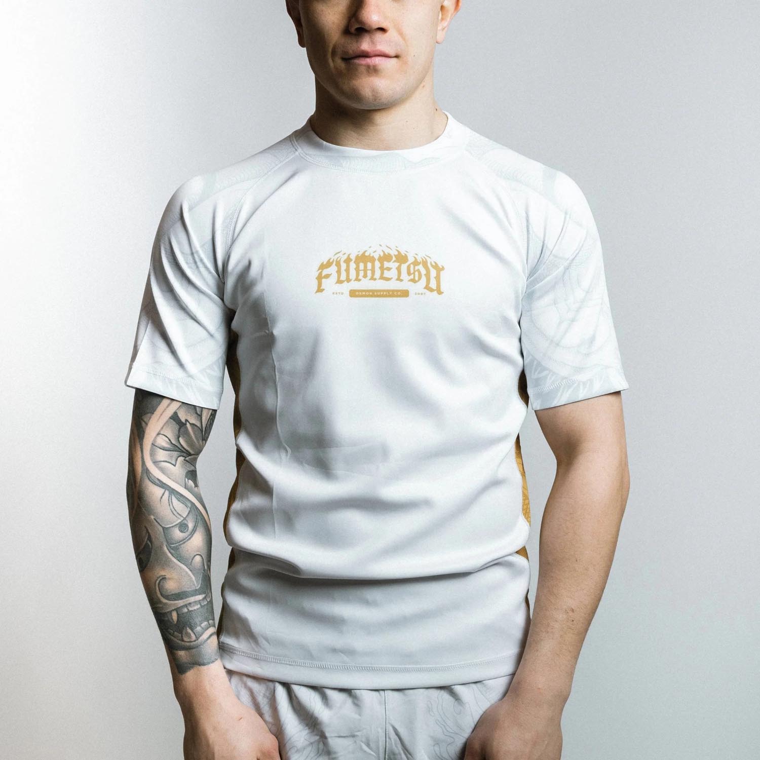 Fumetsu Rashguard, S/S, Oni, white-gold, XXL