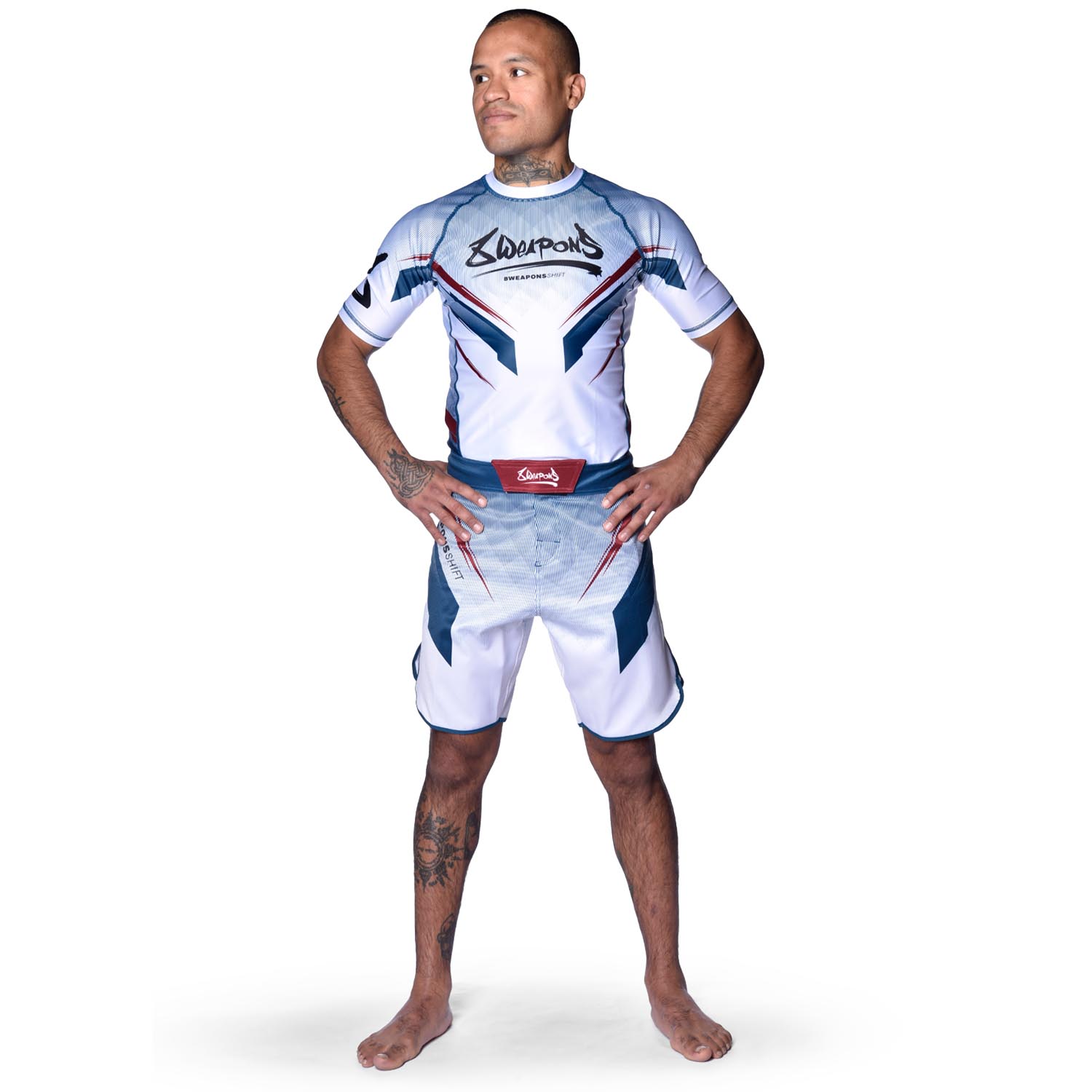 8 WEAPONS Rashguard, S/S, Shift, white-navy-red, XXL