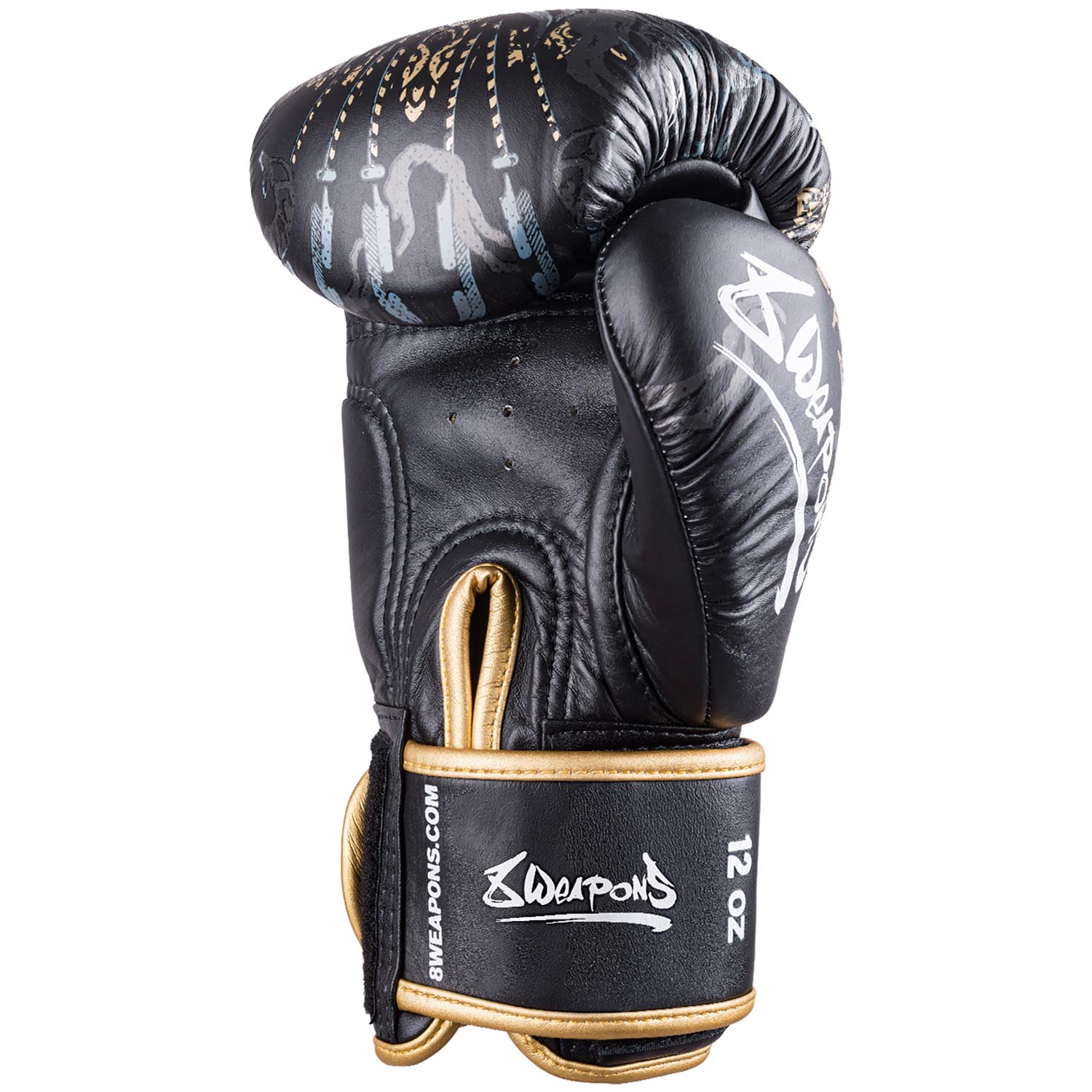 8 WEAPONS Boxing Gloves, Three Elephants 2.0, black-gold, 16 Oz