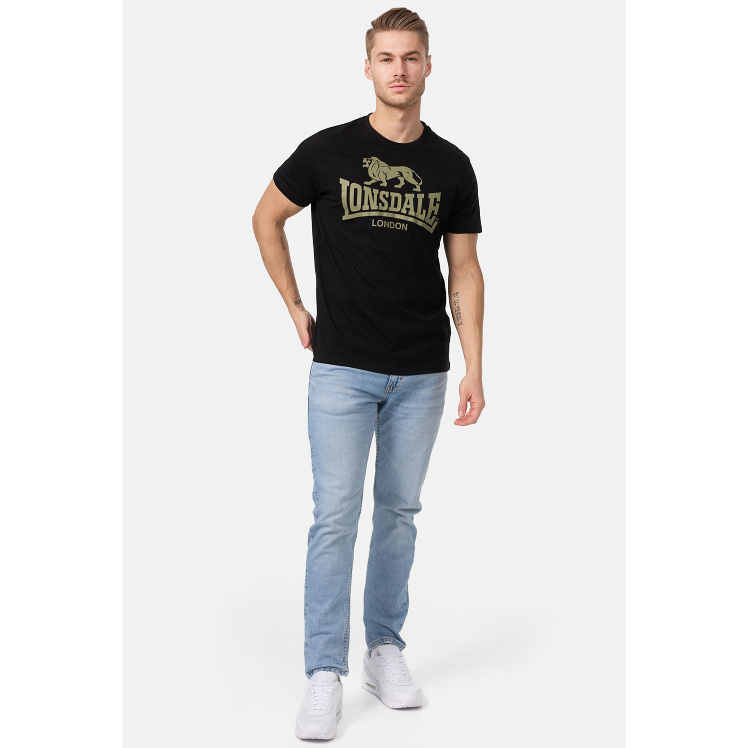 Lonsdale T-Shirt, Logo, black-olive, M