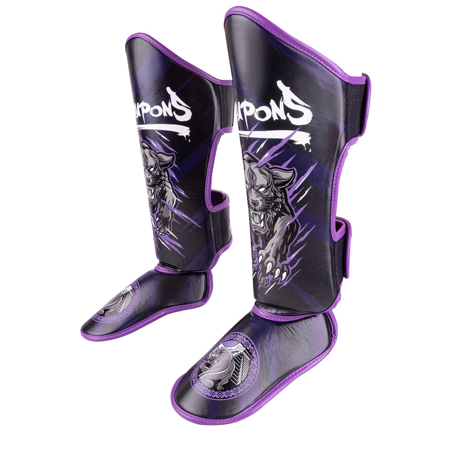 8 WEAPONS Shin Guards, Kids, Beastial Panther, black-purple, L/XL