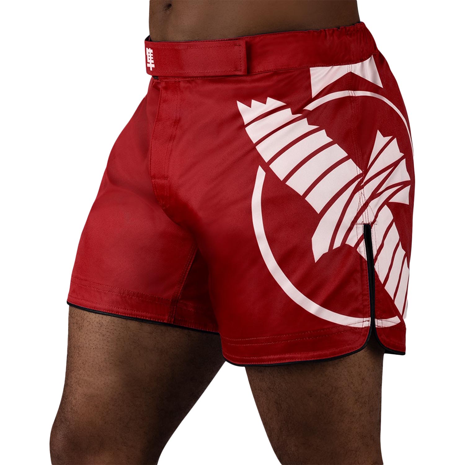 Hayabusa MMA Fight Shorts, Icon, Mid Length, rot-weiß