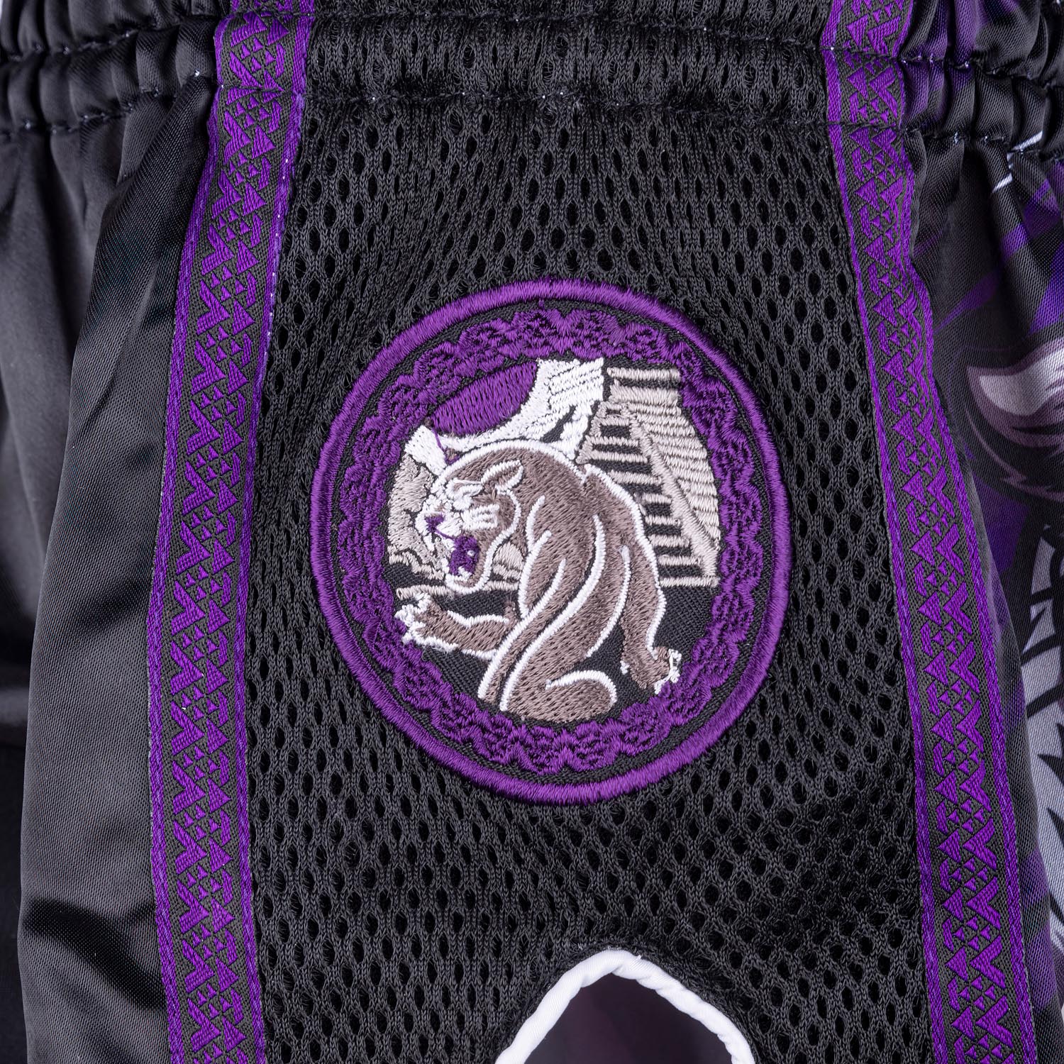 8 WEAPONS Muay Thai Shorts, Kids, Beastial Panther, black-purple, 6-8 Y