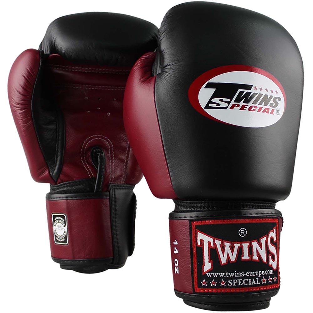 TWINS Special Boxing Gloves, Leather, BGVL-3, black-wine red, 10 Oz