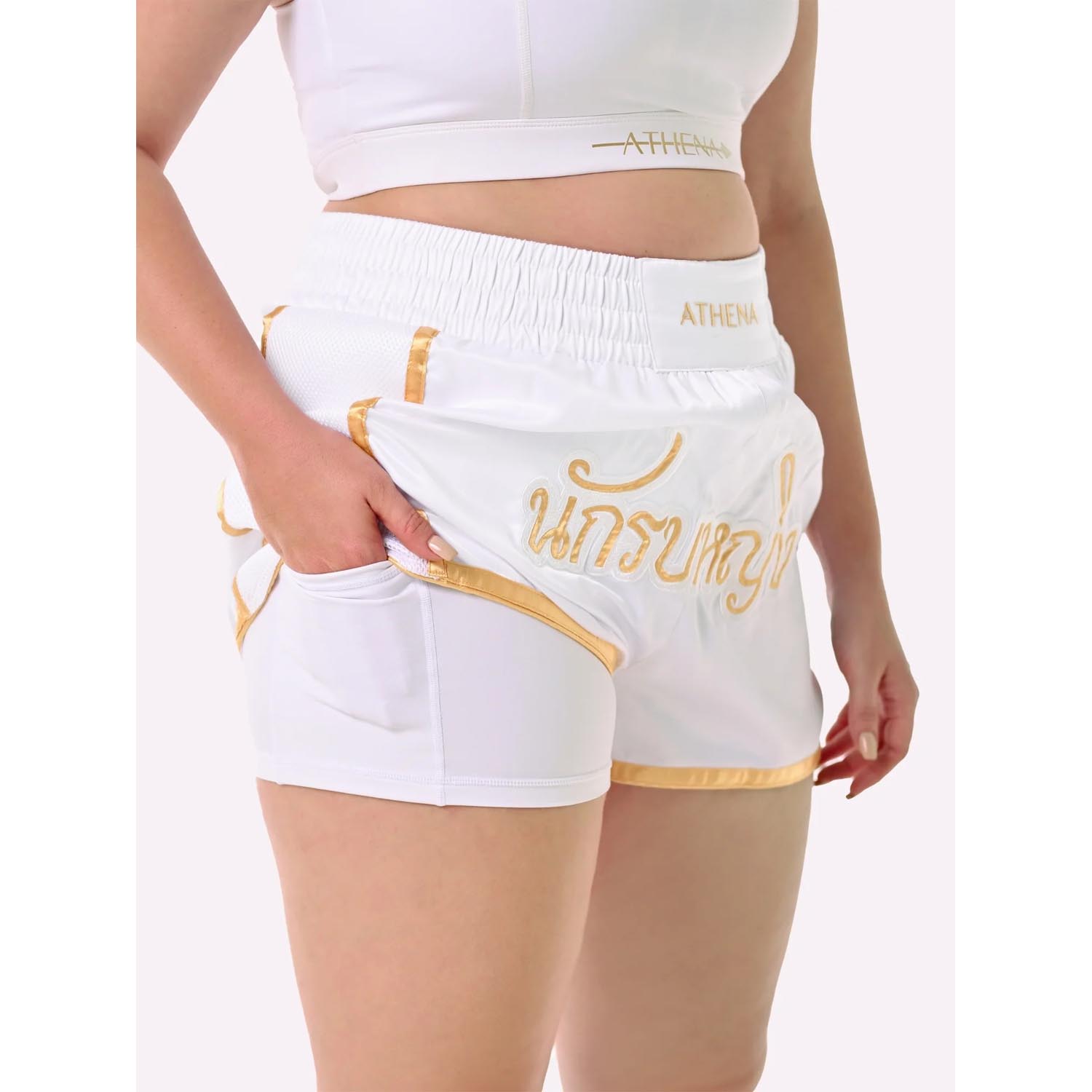 ATHENA Muay Thai Shorts, Woman, Artemisia, white-gold, XL