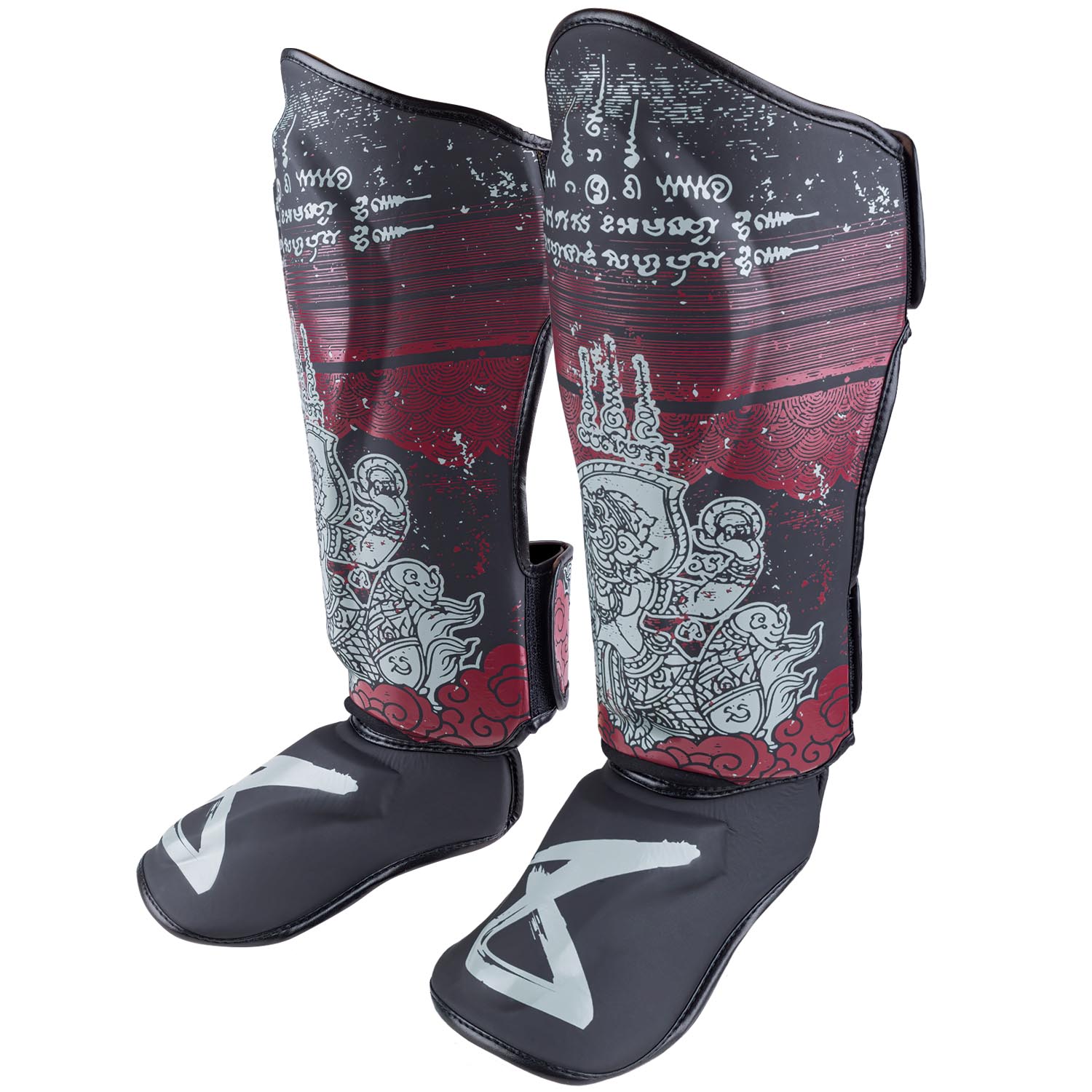 8 WEAPONS Shin Guards, Hanuman Yant, black-red, XL