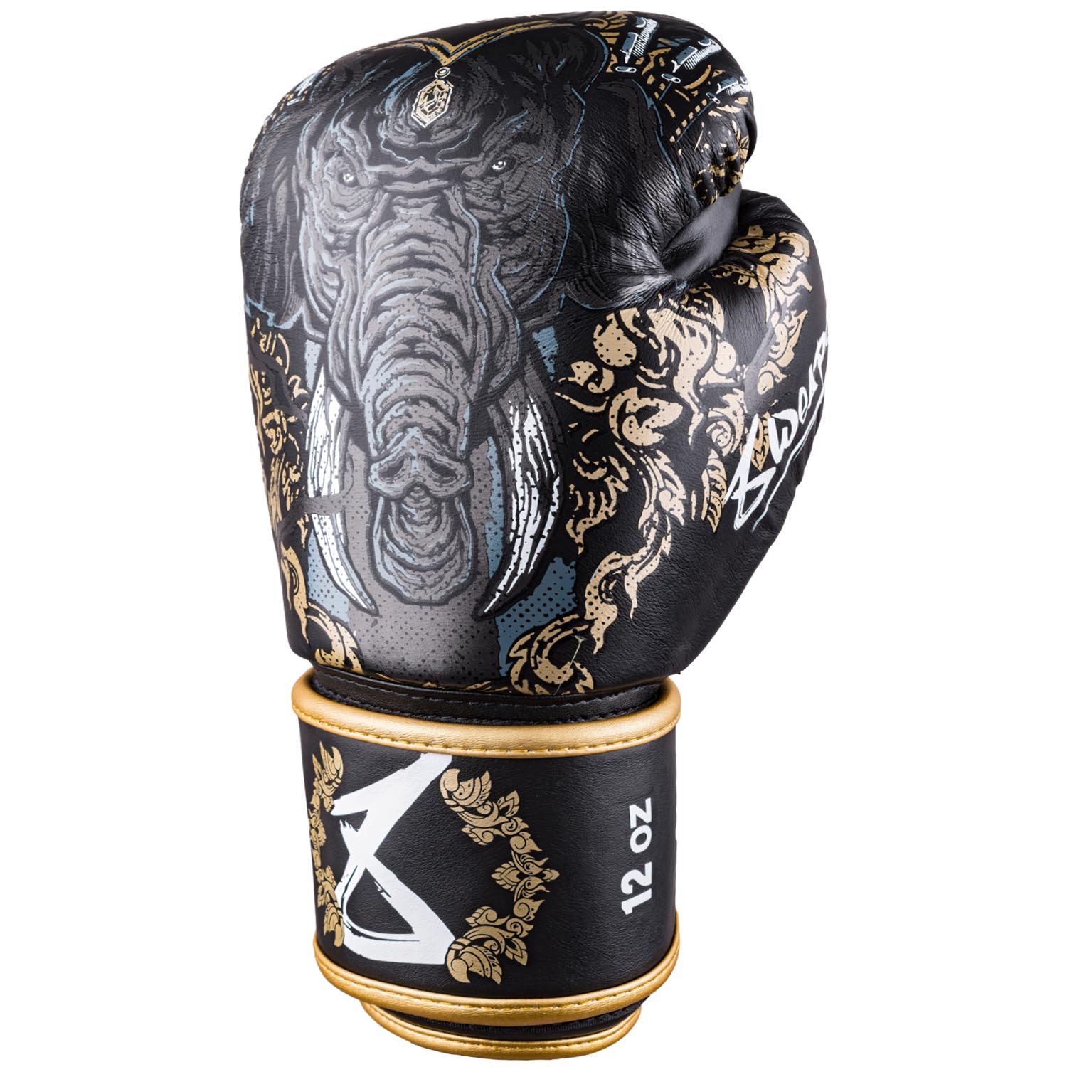 8 WEAPONS Boxing Gloves, Three Elephants 2.0, black-gold, 16 Oz