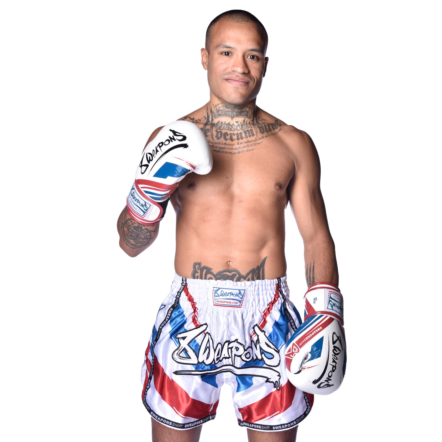 8 WEAPONS Muay Thai Shorts, Shift, white-navy-red, S