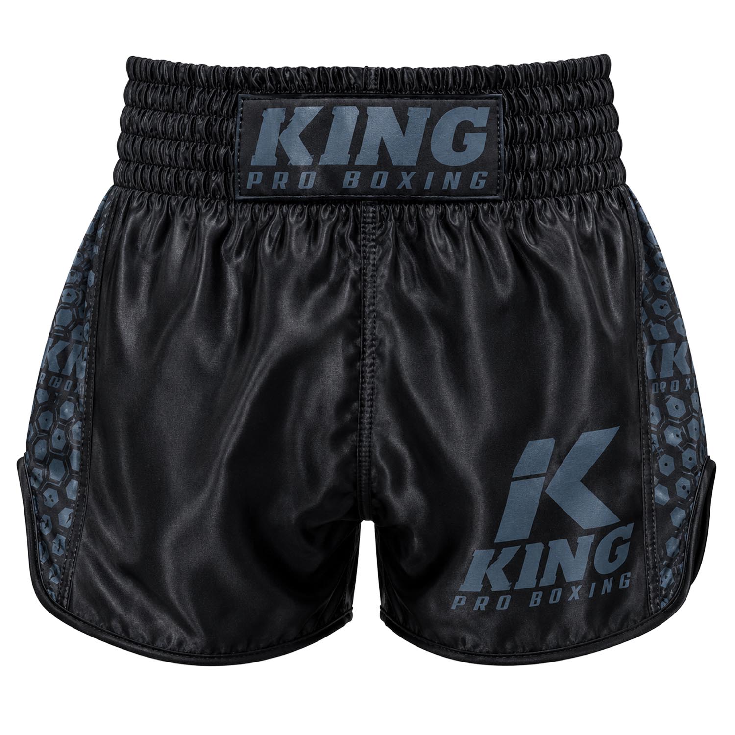 KING PRO BOXING Muay Thai Shorts, Kids, Hexagon 1, black-grey, XXS
