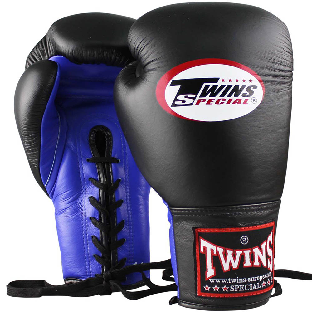 TWINS Competition Gloves, Laces, BGLL-1, black-blue, 10 Oz