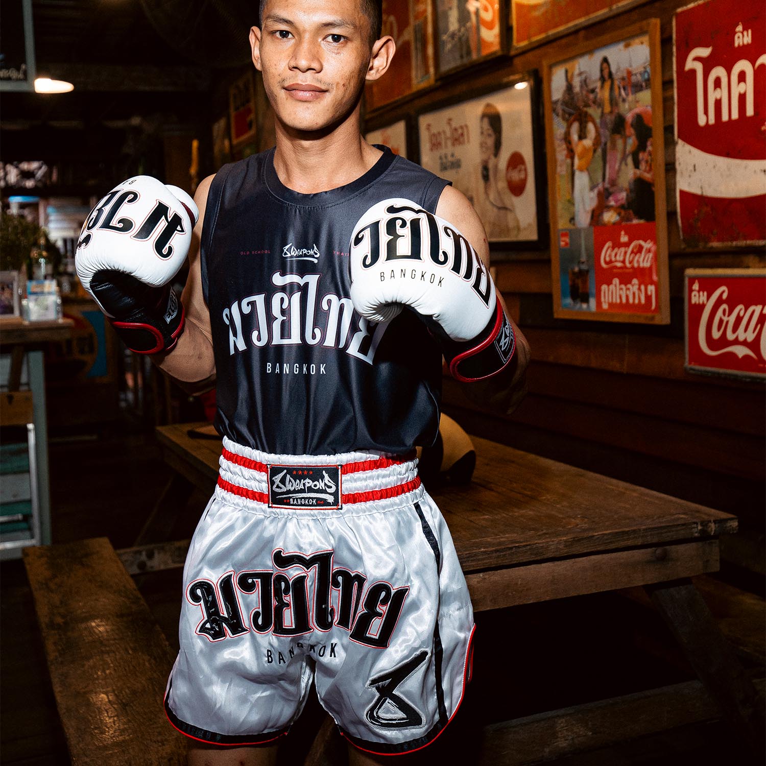 8 WEAPONS Muay Thai Shorts, Bangkok, white-black, XXL