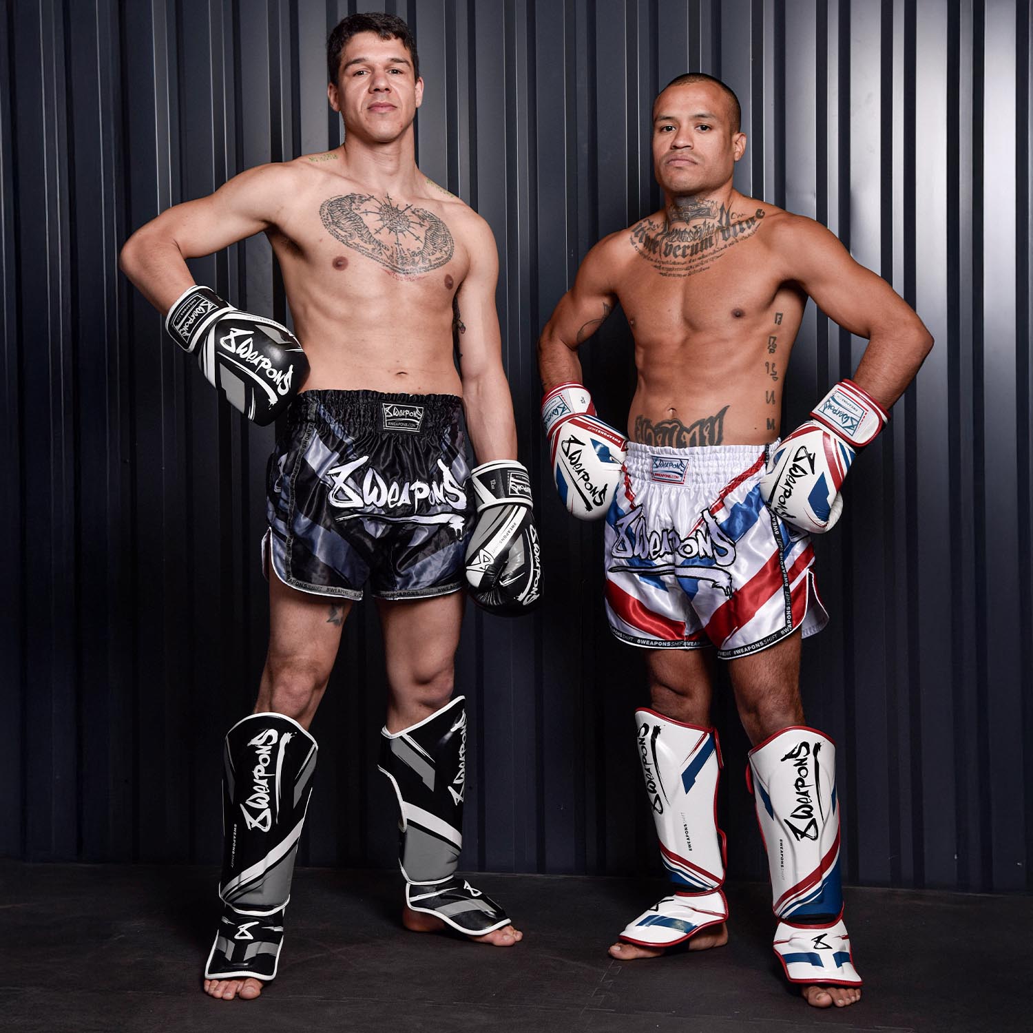 8 WEAPONS Muay Thai Shorts, Shift, white-navy-red, S