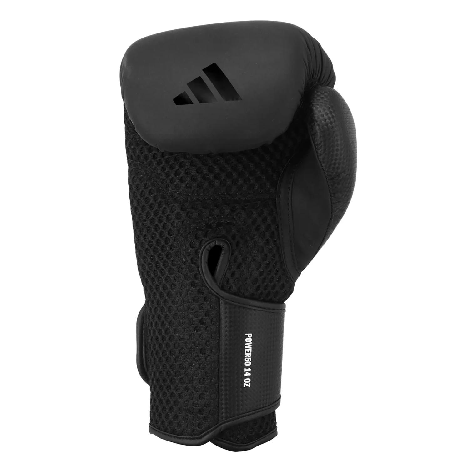 adidas Boxing Gloves, Power 50, black-black, 10 Oz