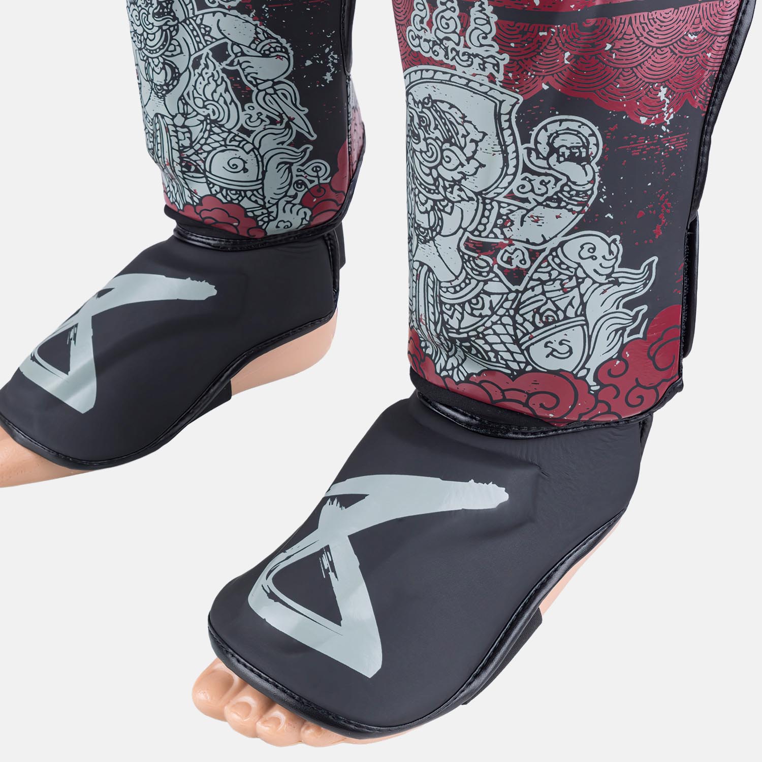 8 WEAPONS Shin Guards, Hanuman Yant, black-red, XL
