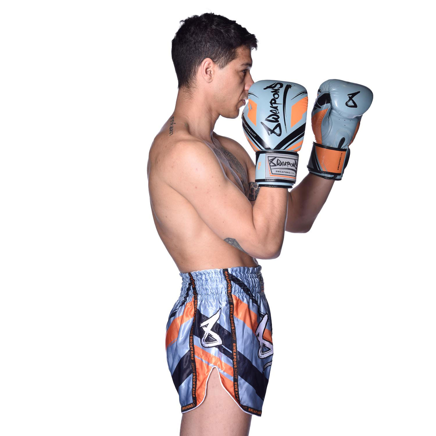 8 WEAPONS Muay Thai Shorts, Shift, ice-grey-orange, XXL