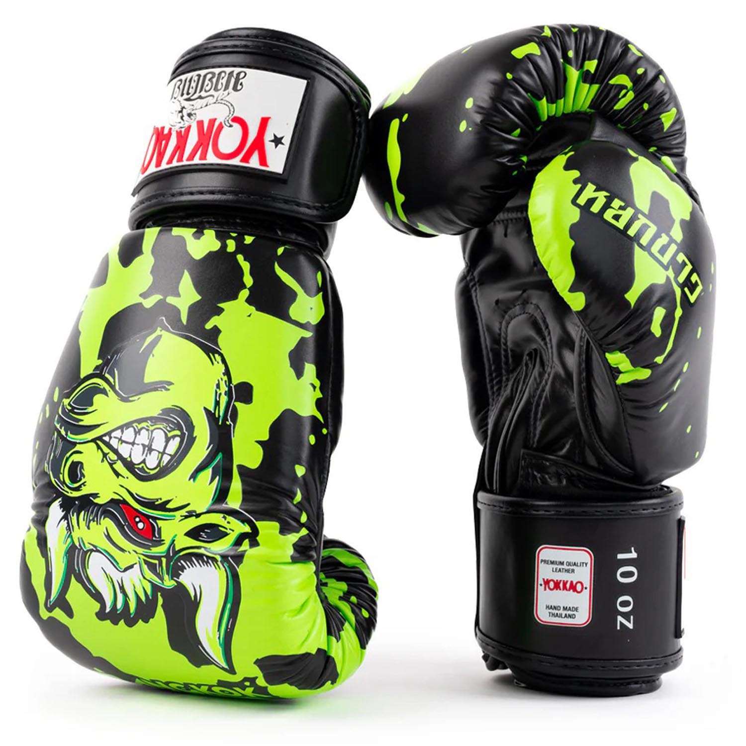 YOKKAO Boxing Gloves, Angry Bull, black-green, 16 Oz