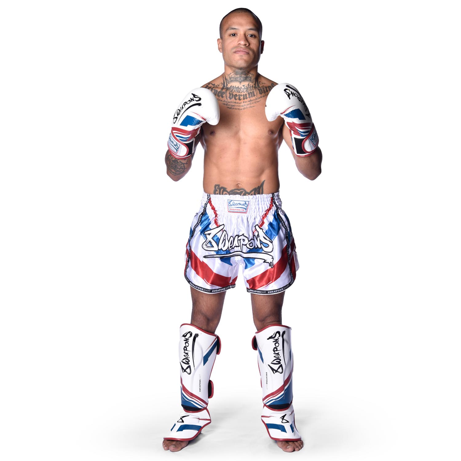 8 WEAPONS Muay Thai Shorts, Shift, white-navy-red, S