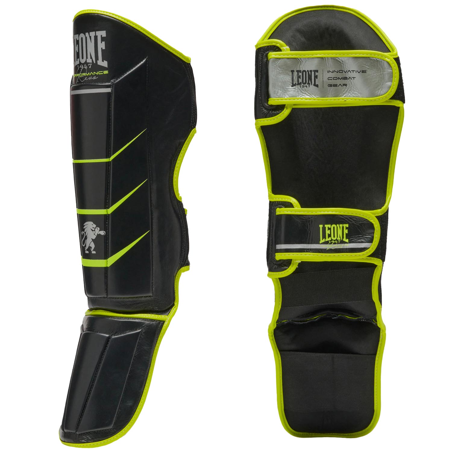 LEONE Schienbeinschoner, Revo Fluo, schwarz-neongelb, L/XL