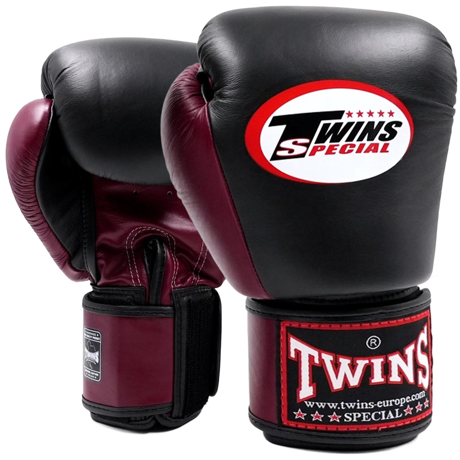 TWINS Special Boxing Gloves, Leather, BGVL-3, black-wine red, 16 Oz