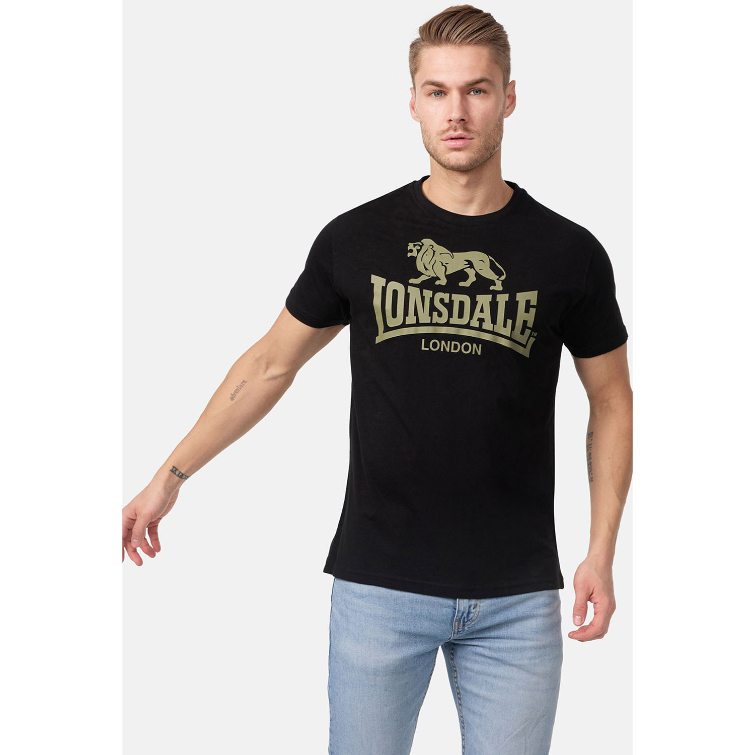 Lonsdale T-Shirt, Logo, black-olive, XL