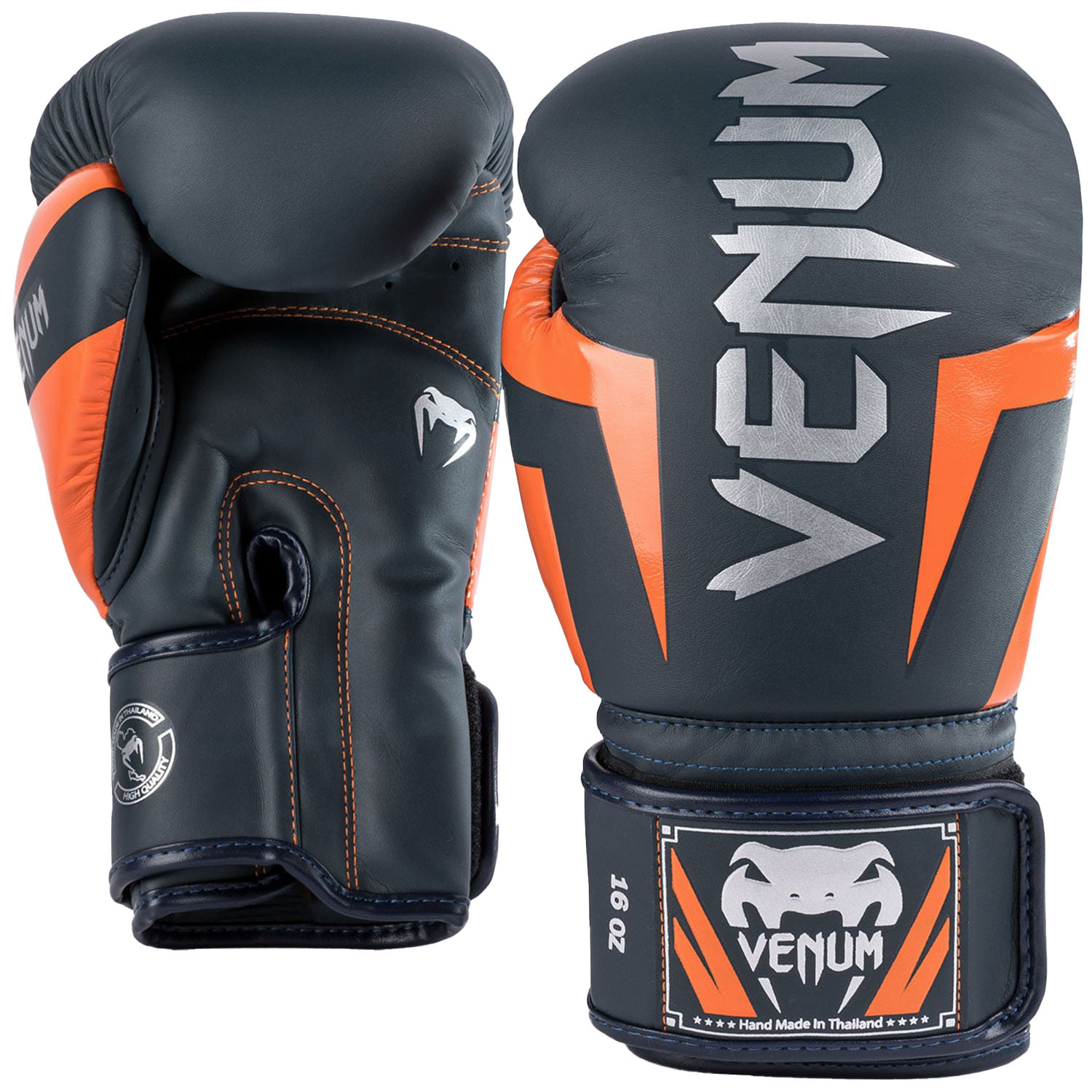 VENUM Boxing Gloves, Elite, navy-silver-orange, 14 Oz