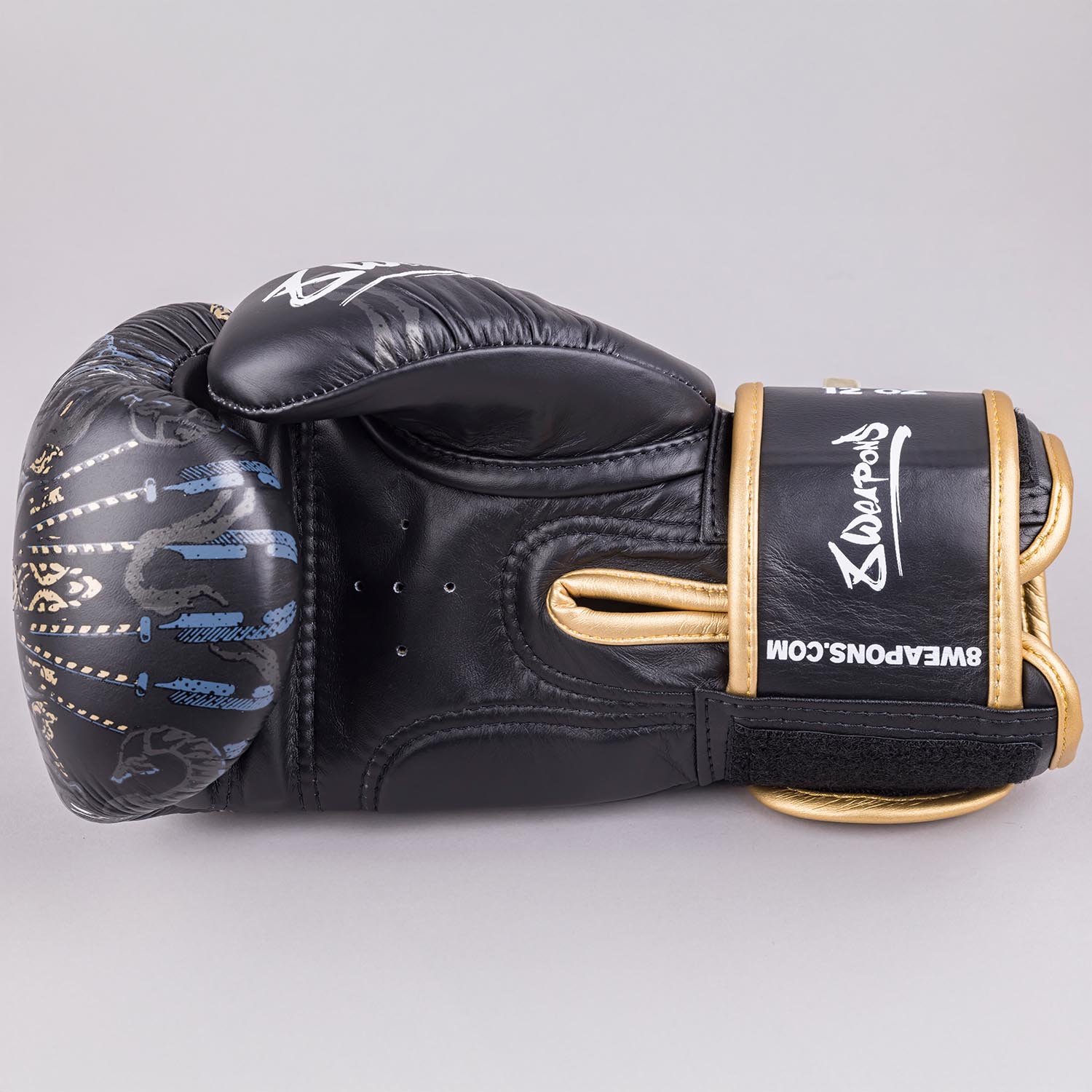 8 WEAPONS Boxing Gloves, Three Elephants 2.0, black-gold, 16 Oz