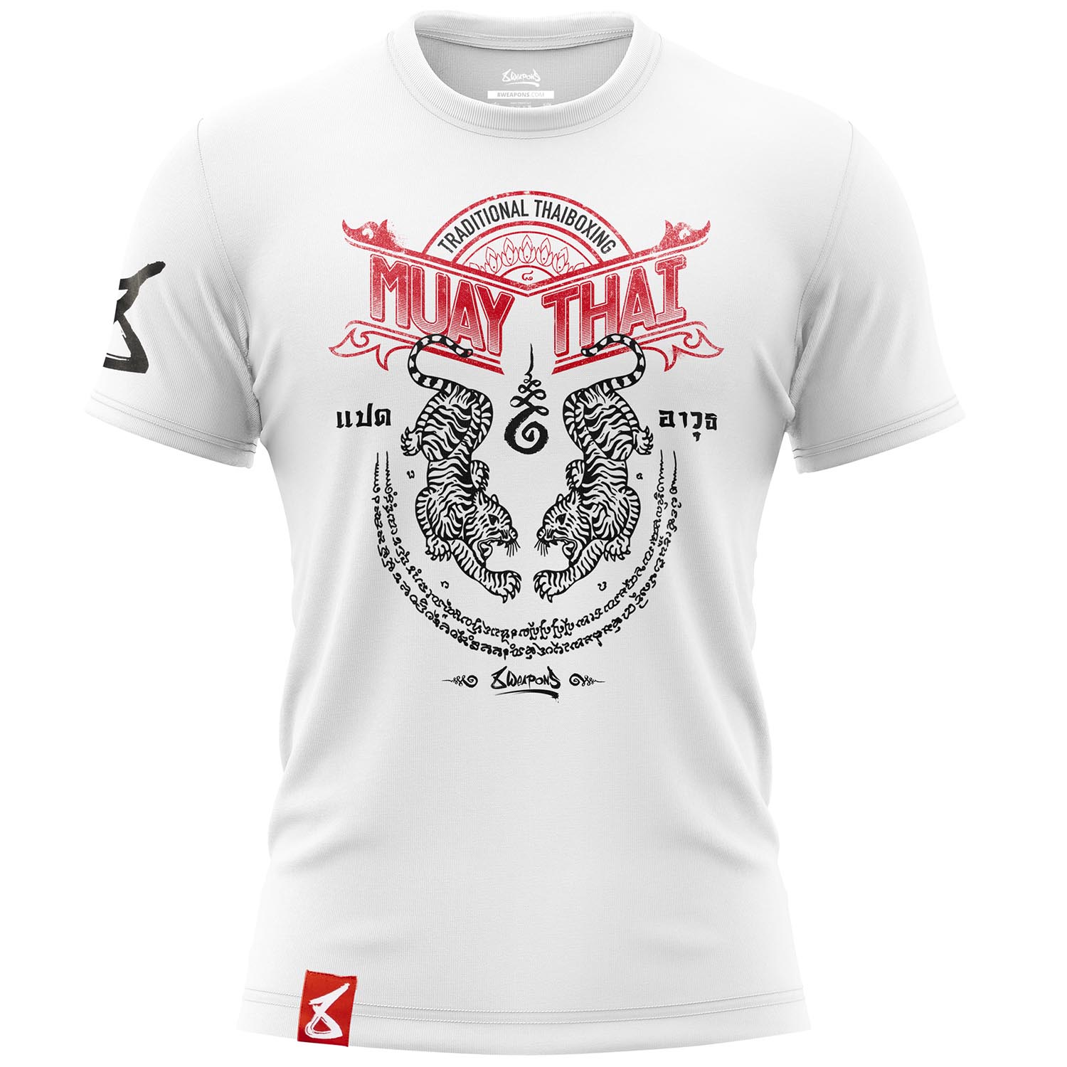 8 WEAPONS Muay Thai T-Shirt, Sak Yant Tigers, weiß, M