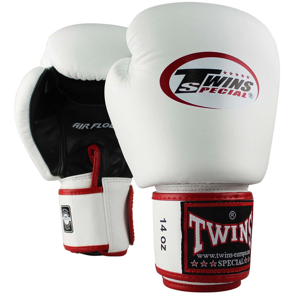 TWINS Special Boxing Gloves, Leather, AIR, white-black, 10 Oz