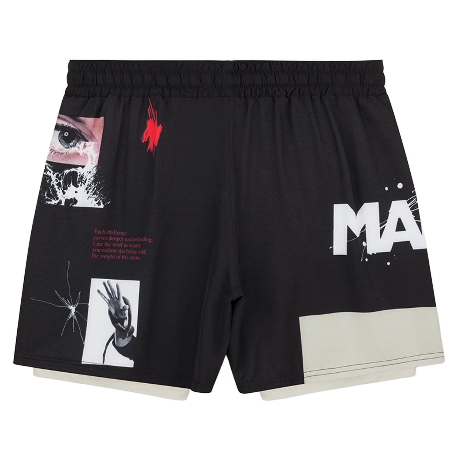 MANTO MMA Fight Shorts, Overcome, black-white, XXL