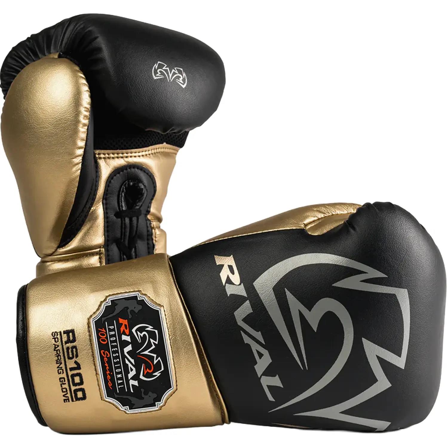 Rival Boxing Gloves, RS100, Professional, black-gold, 16 Oz