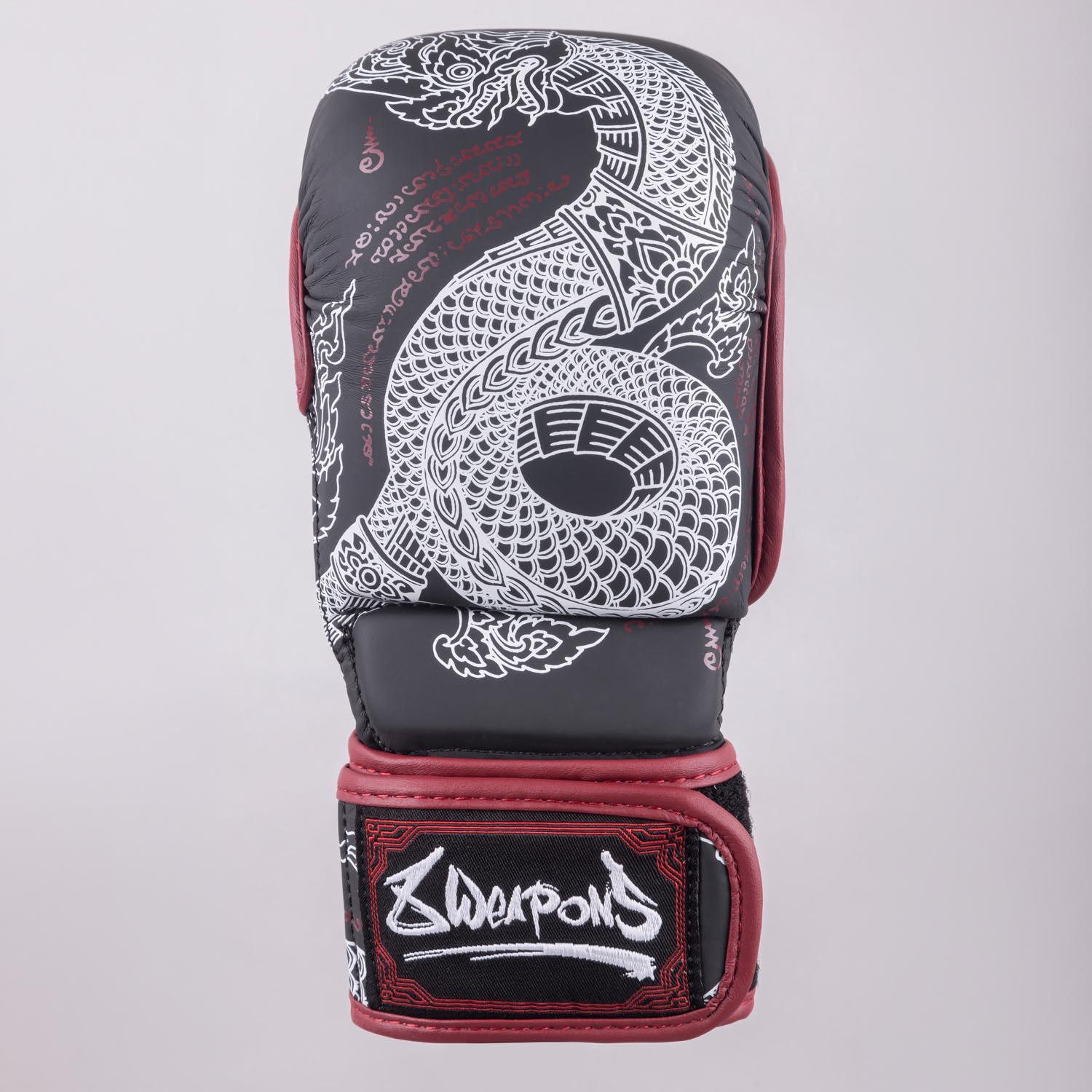 8 WEAPONS MMA Sparring Gloves, Sak Yant Naga, black-maroon, XL