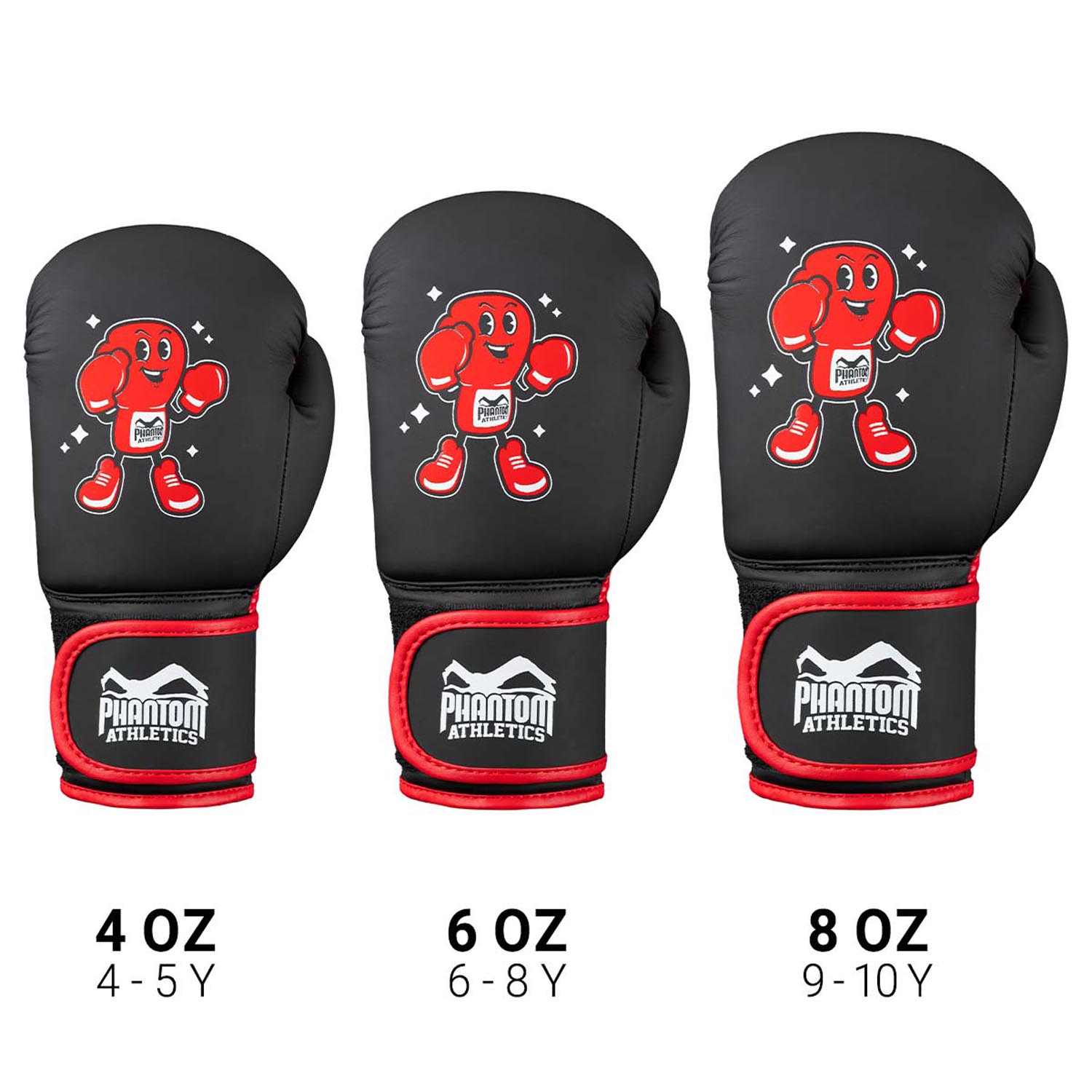 Phantom Athletics Boxing Gloves, Kids, Punchy, black-red, 8 Oz | Kids