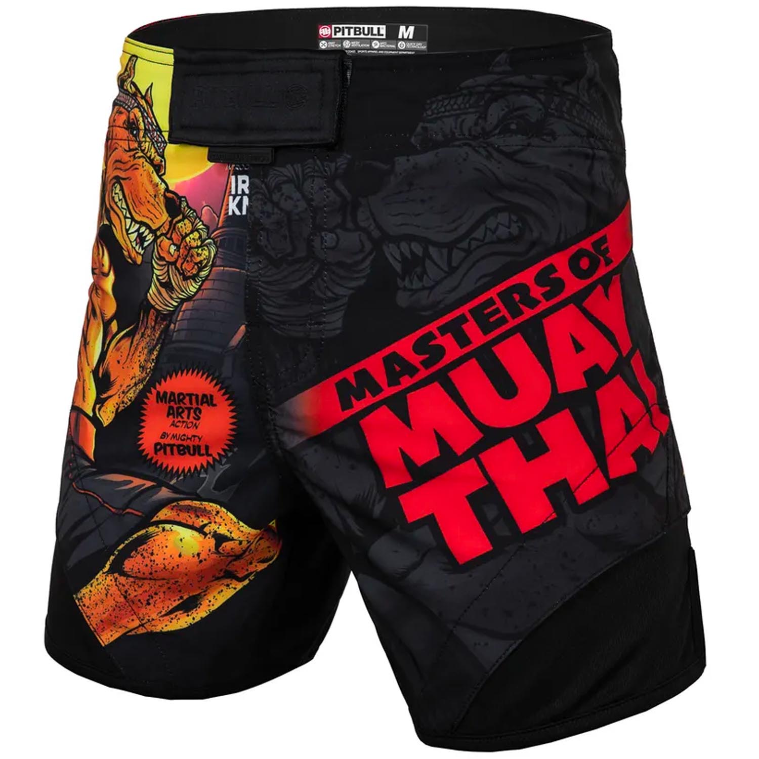 Pit Bull West Coast MMA Fight Shorts, Master of Muay Thai Hilltop, black-red