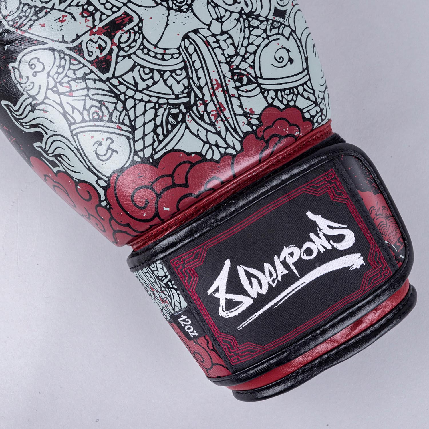 8 WEAPONS Boxing Gloves, Hanuman Yant, black-red, 16 Oz