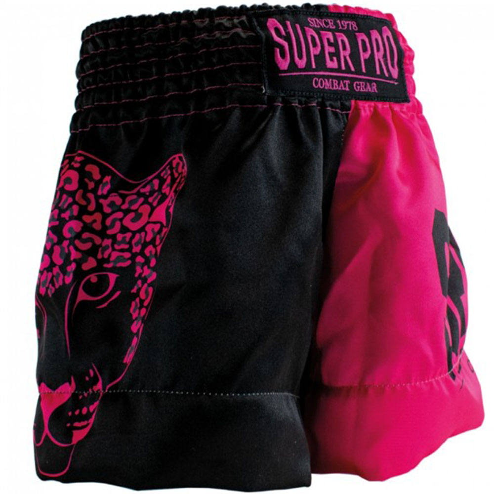 Super Pro Muay Thai Shorts, Kinder, Leopard, schwarz-pink