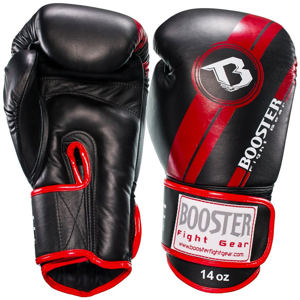 Booster Boxhandschuhe, V3, Leder, schwarz-rot, 12 Oz