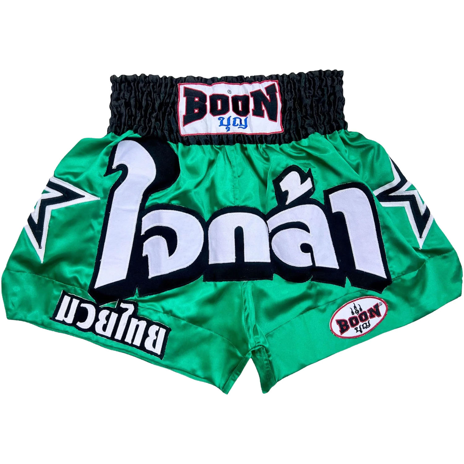 BOON Muay Thai Shorts, MT13, Green Stars, XXL