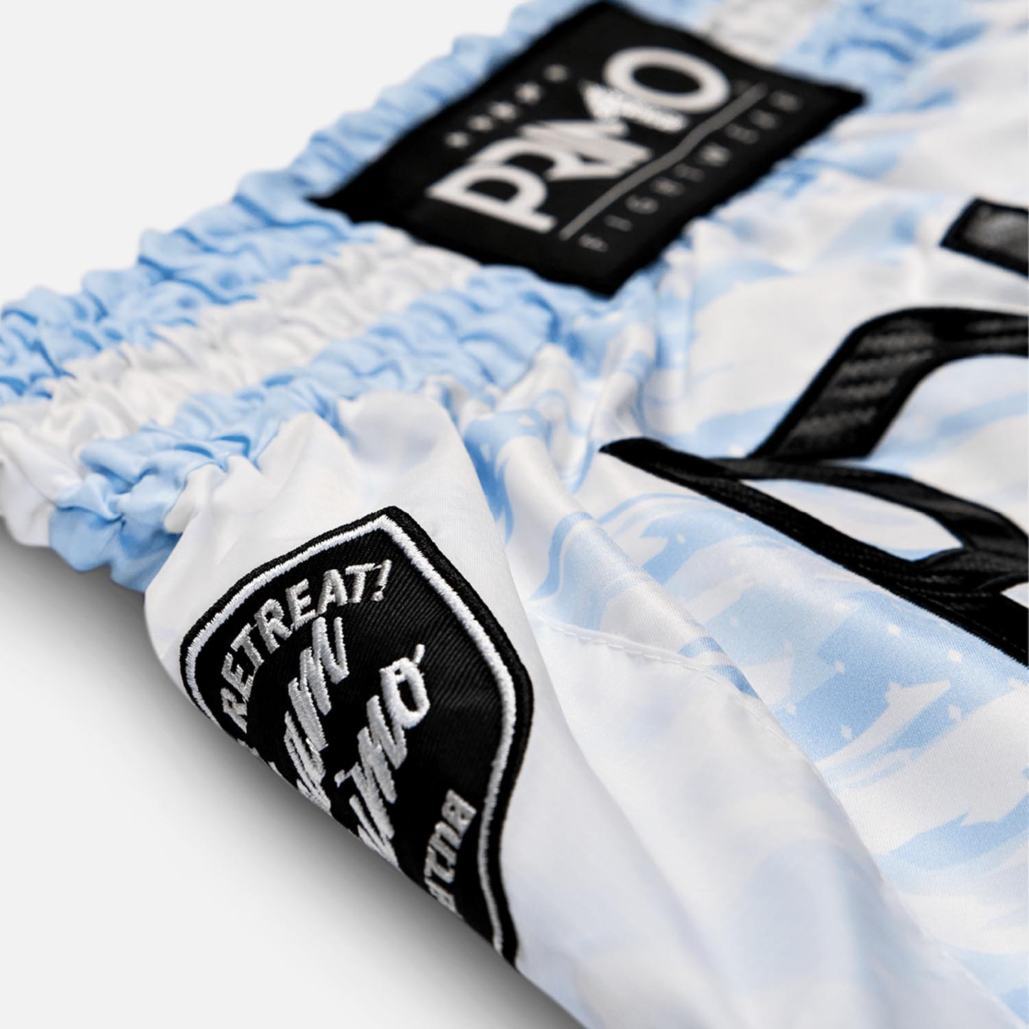 PRIMO Muay Thai Shorts, Arctic Ghost, white