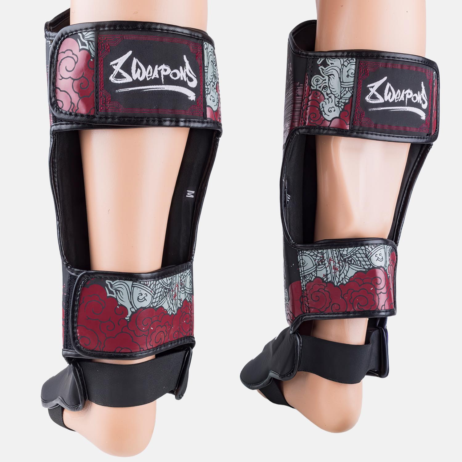 8 WEAPONS Shin Guards, Hanuman Yant, black-red, XL