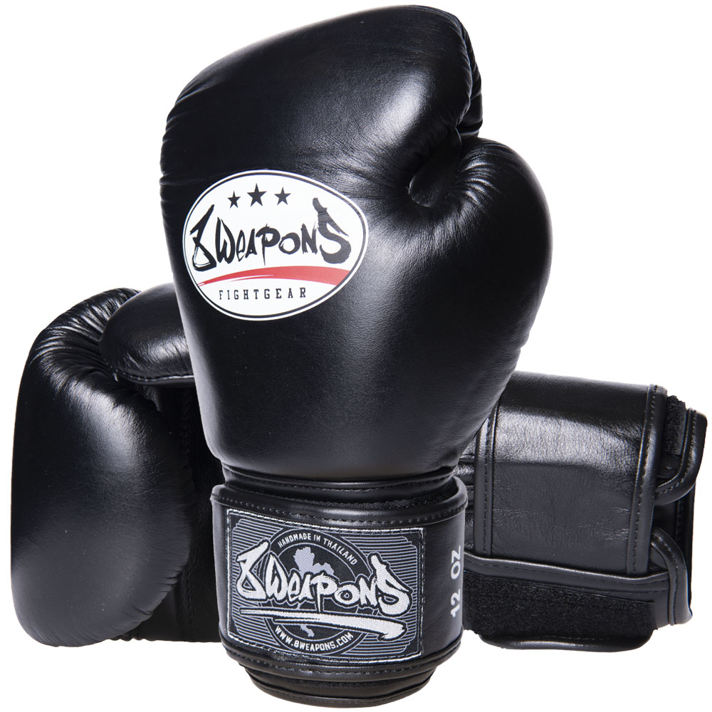 8 WEAPONS Boxing Gloves, Leather, Classic, black, 12 Oz