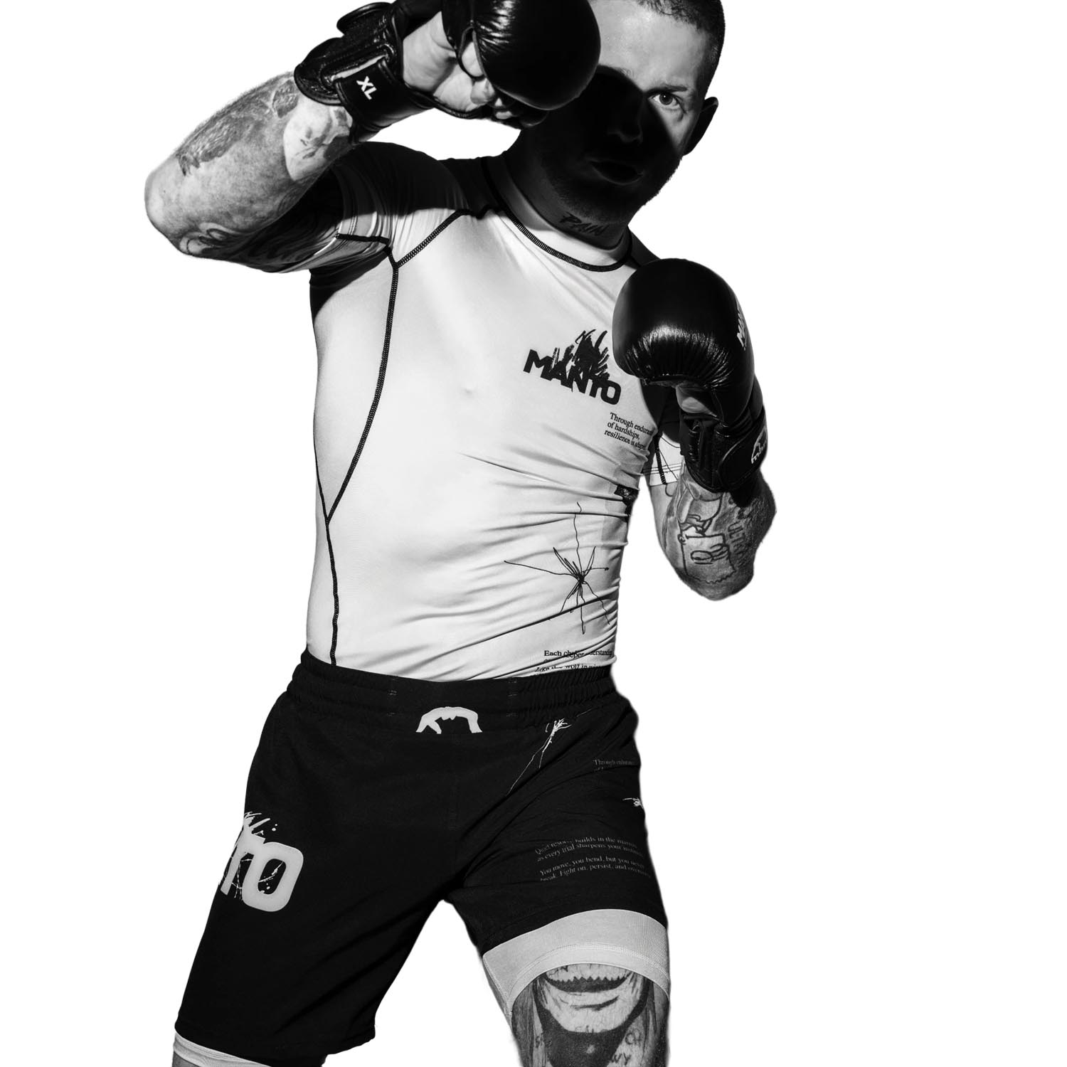 MANTO MMA Fight Shorts, Overcome, black-white, S