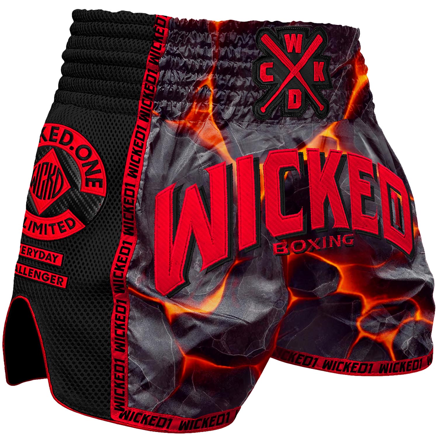 Wicked One Muay Thai Shorts, Magma, schwarz-rot, XXL